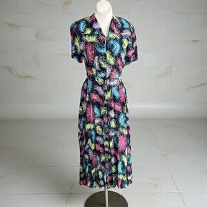 Styled by Saybury Vintage 40s Dress Feather Print Rayon Shirtwaist